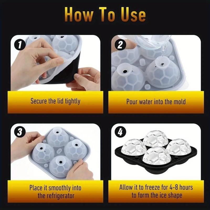 New Fun Football Shape Ice Cube Mold, Summer Ice Tray, Cocktail Ice Cubes, Whiskey Party Drink Large Ball Ice Mold, Perfect Gift for Soccer Fans