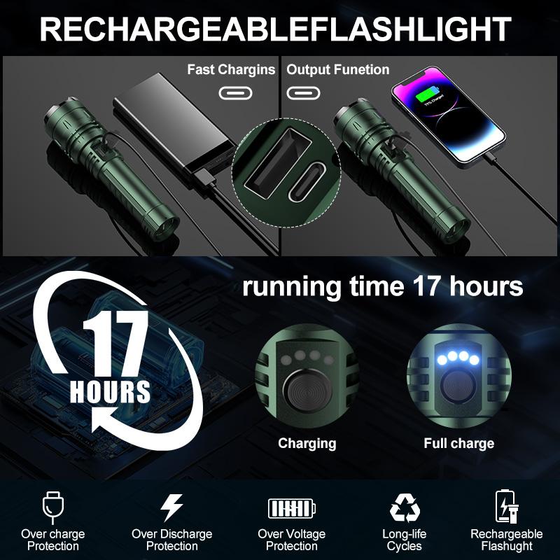 SKYFIRE 1376 LED Flashlight — high-lumen brightness, ultra-bright and rechargeable, featuring adjustable zoom and five lighting modes. A must-have for camping, perfect for both outdoor and home use