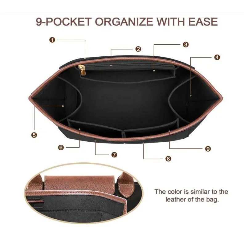 Leather-Edged Felt Purse Organizer Insert  - Handbags Storage Organizer with Cup Holder