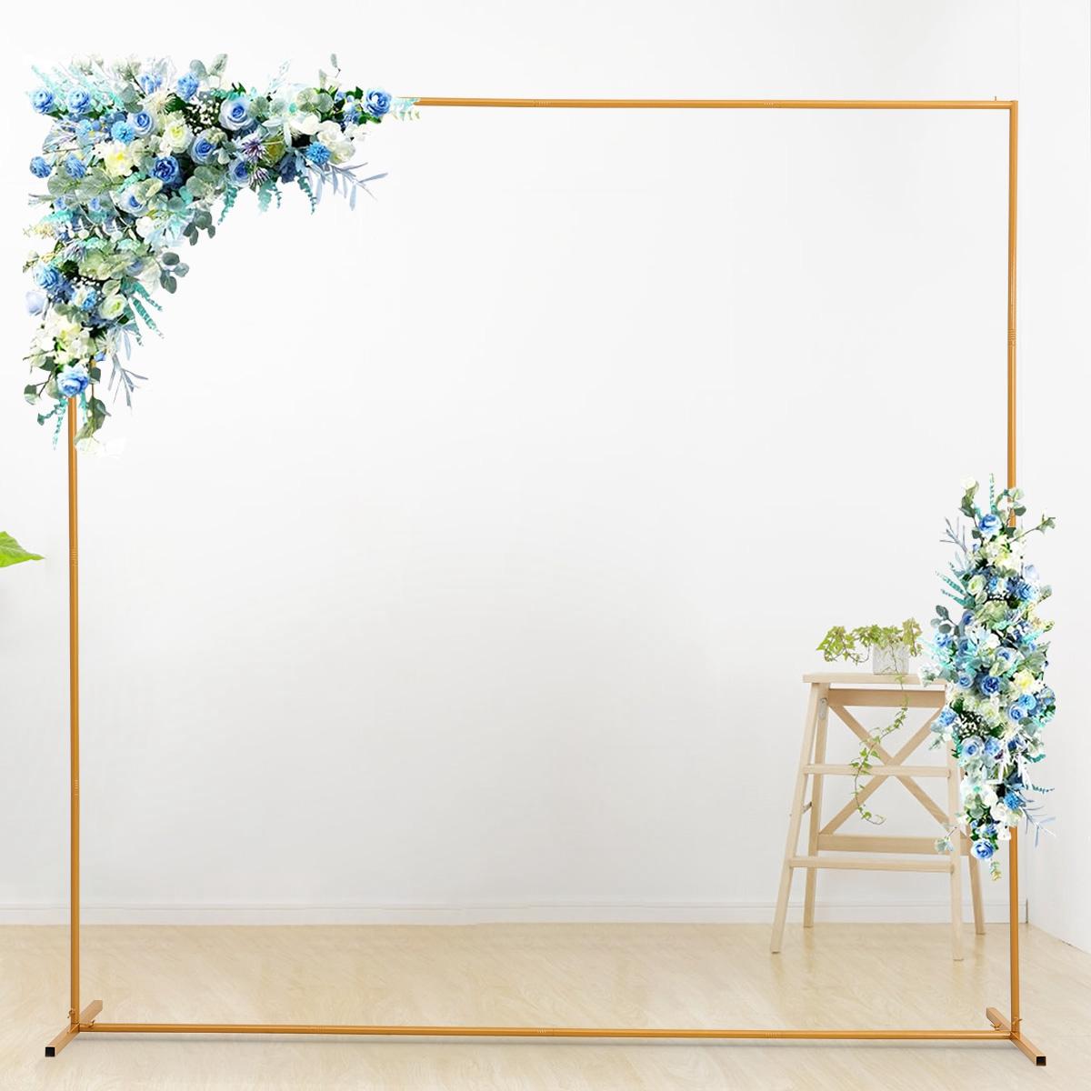 6.6FTx6.6FT Gold Wedding Arch Backdrop Stand Square Metal Rectangular Arch Frame for Ceremony Party Birthday Bridal Baby Shower Anniversary Arbor Balloon Decoration