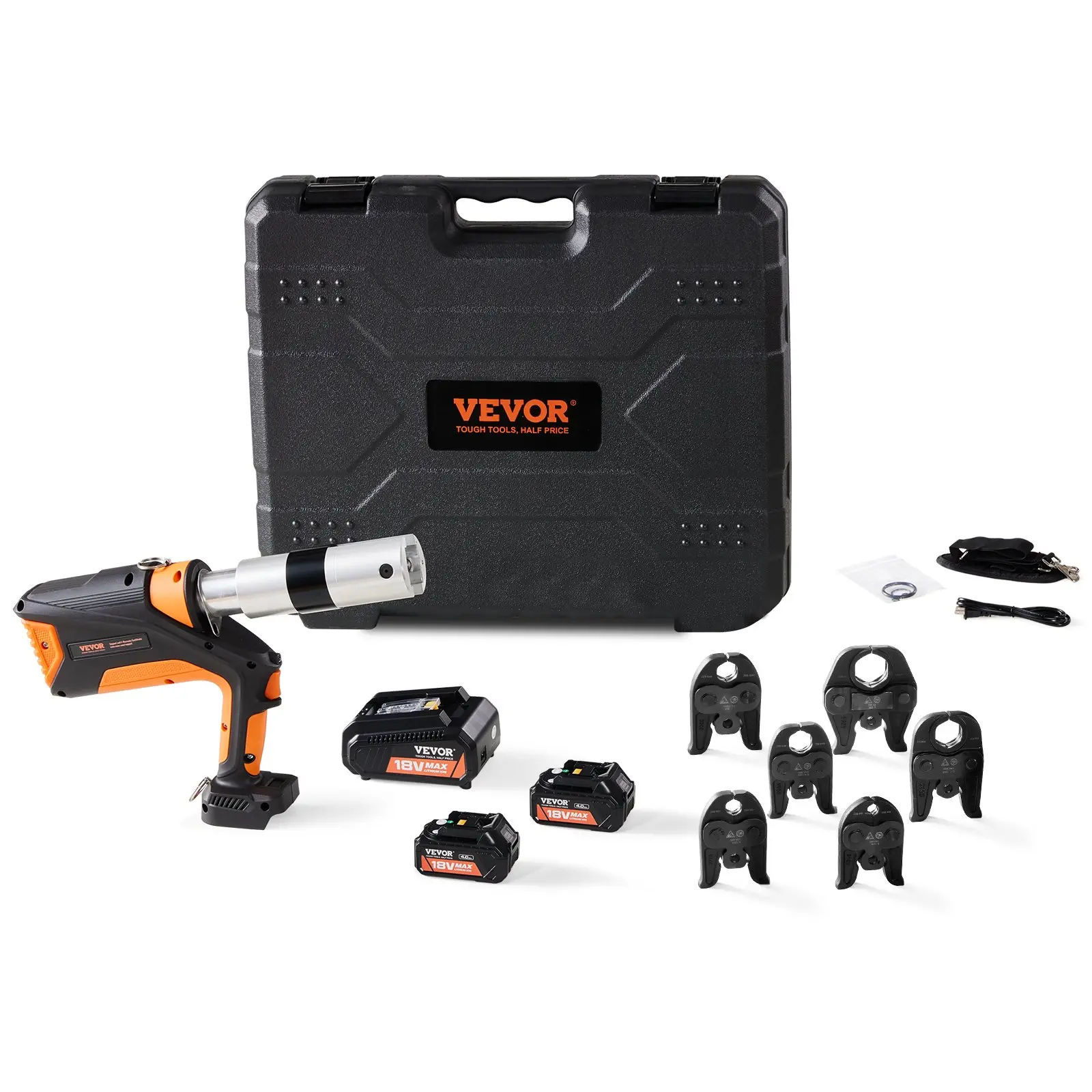 VEVOR 18V Press Tool, 32KN Electric Pipe Crimping Tool for 1/2" to 2" Copper Pipes, 360 Rotation Automatic Crimper with Brushless Motor 6 Jaws - Compatible with ProPress