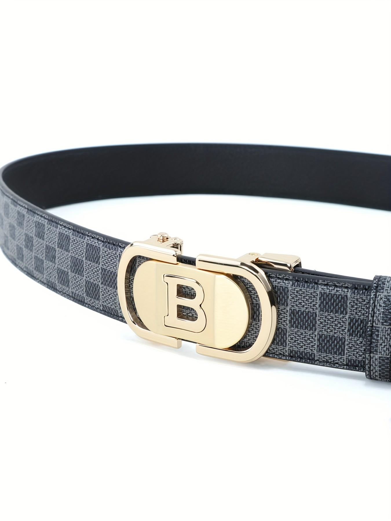 New Hollow Out B Letter Alloy Automatic Buckle Belt, Business Men's Pants Waistband, Retro Plaid Fashion Casual Belt, Fashionable Plaid Belt