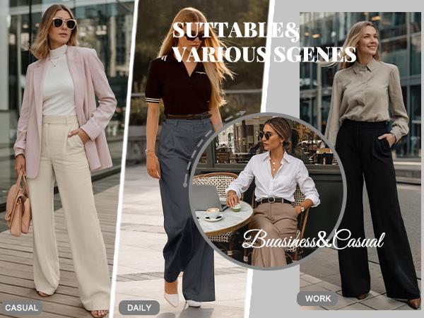 Dlooda Womens Wide Leg Dress Pants Stretchy High Waisted Work Pants Business Casual Office Trousers with Pockets