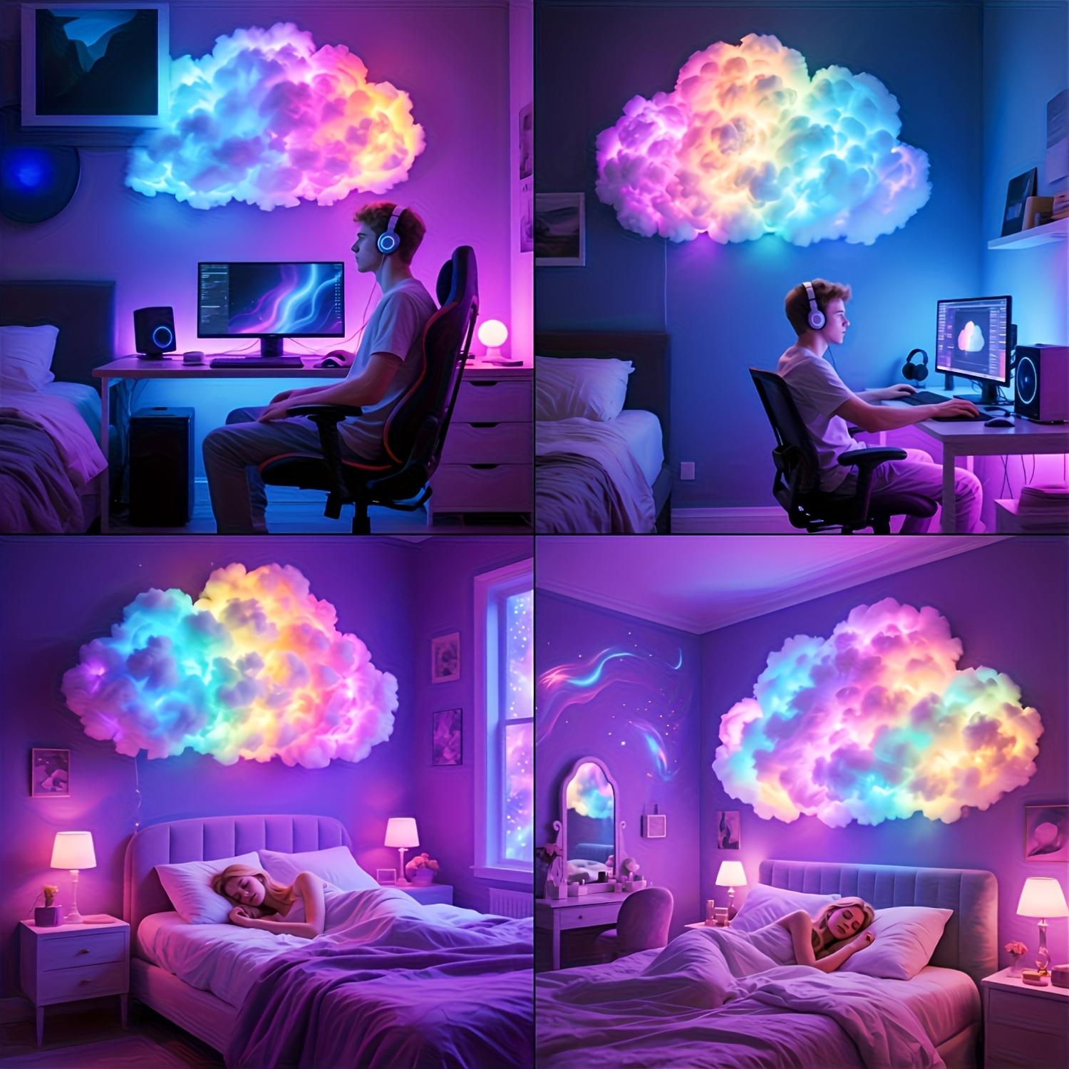 2/4/6-meter intelligent thundercloud light, DIY decorative light, with music synchronization, RGB color change, USB power supply, non waterproof, for bedroom, living room, game room, holiday decorative wall lights/night lights, Led Mood Light