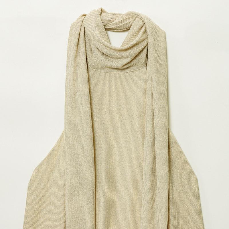Beige Top With Scarf Detail Unique Draped Scarf - Neck Sleeveless Blouse Layered Women's Piece Metallic Thread Tank Top Resort Vests Elegant Spaghetti Strap