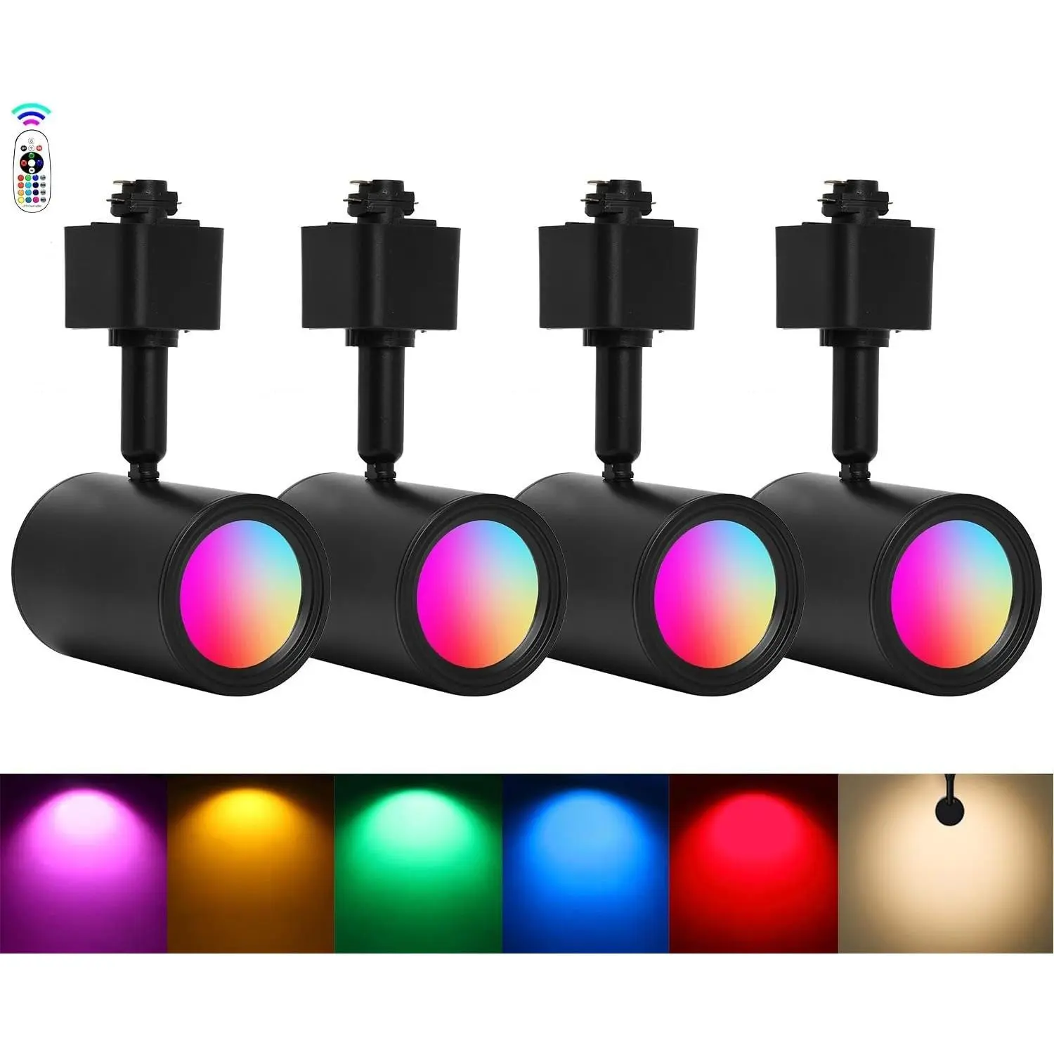 Track Lights with Halo Effect, Remote Control, Multicolor H Type Rail Lighting, Black Light Heads, RGBW 4Pack