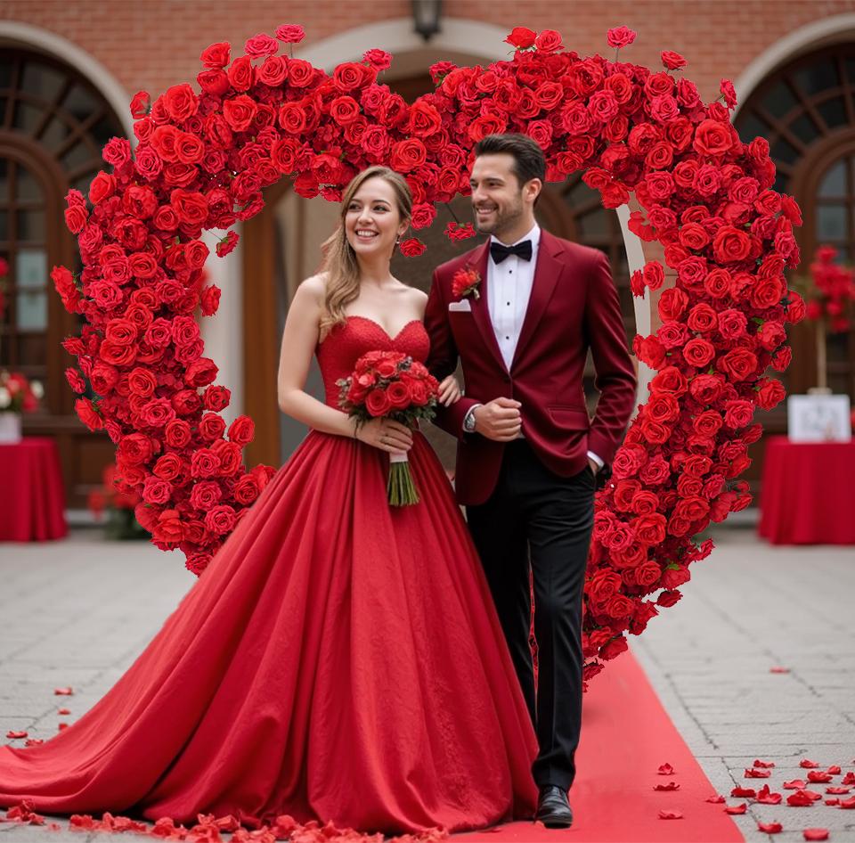 A8869 Luxury Red Rose Floral Arrangement Cloth Base Heart-Shaped Arch Props A8869 Luxury Red Rose Floral Arrangement Cloth Base Heart-Shaped Arch Props