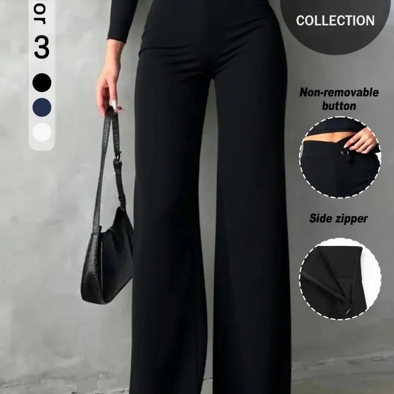 Women's Tall Casual Elegant Straight Leg Pants, Fit, Irregular V Waistline, Perfect for Daily Wear, Commuting, Dates, Holidays
