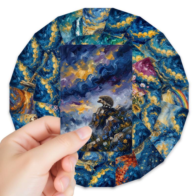 36-sheet cute watercolor hedgehog scenery art card set, cross-border new style, perfect for gift giving, blessing messages, greeting cards