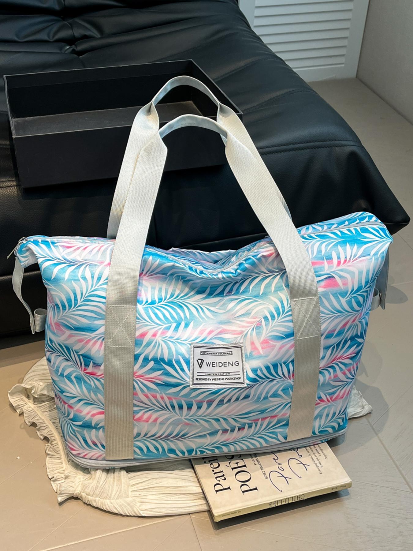 1pc  Simple floral versatile travel bag with new plant print design, large capacity layered storage, hand-held crossbody, fitness travel, commuting, business travel, lightweight travel bag