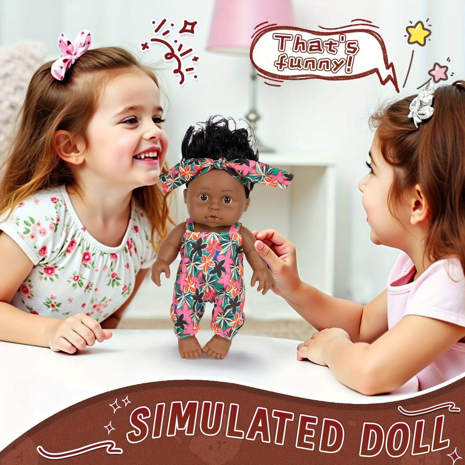 Baby Doll, 12 inch American African Girl Doll with Dress, Realistic Reborn for Kids Aged 2 3 4 5 6, Silicone Small Toy Curly Hair Birthday Gift,