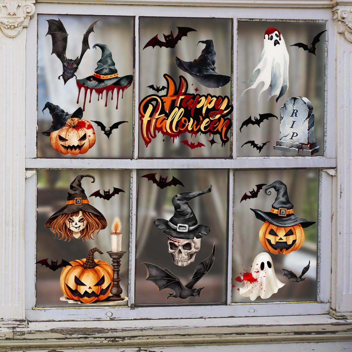 A set of 6 pieces (20*30cm*6pcs) electrostatic adsorption hand-painted Halloween pumpkin, skull and witch decorative stickers for beautifying living rooms, bedrooms and windows DJ6084-ZY