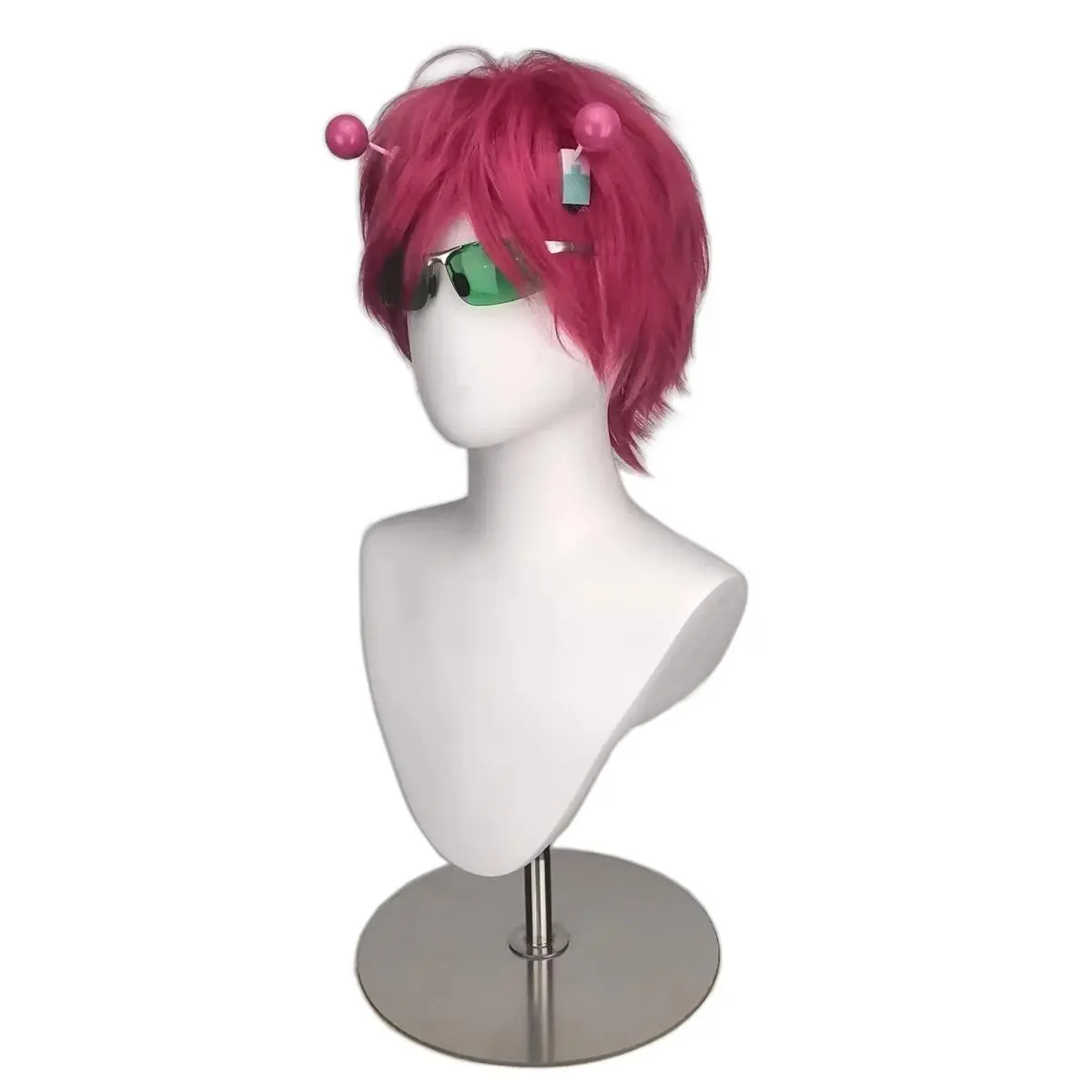 High Quality Saiki Kusuo Cosplay Wig Rose Pink Short Heat Resistant Synthetic Hair Anime Role Play Wigs or Headwear or Glasses