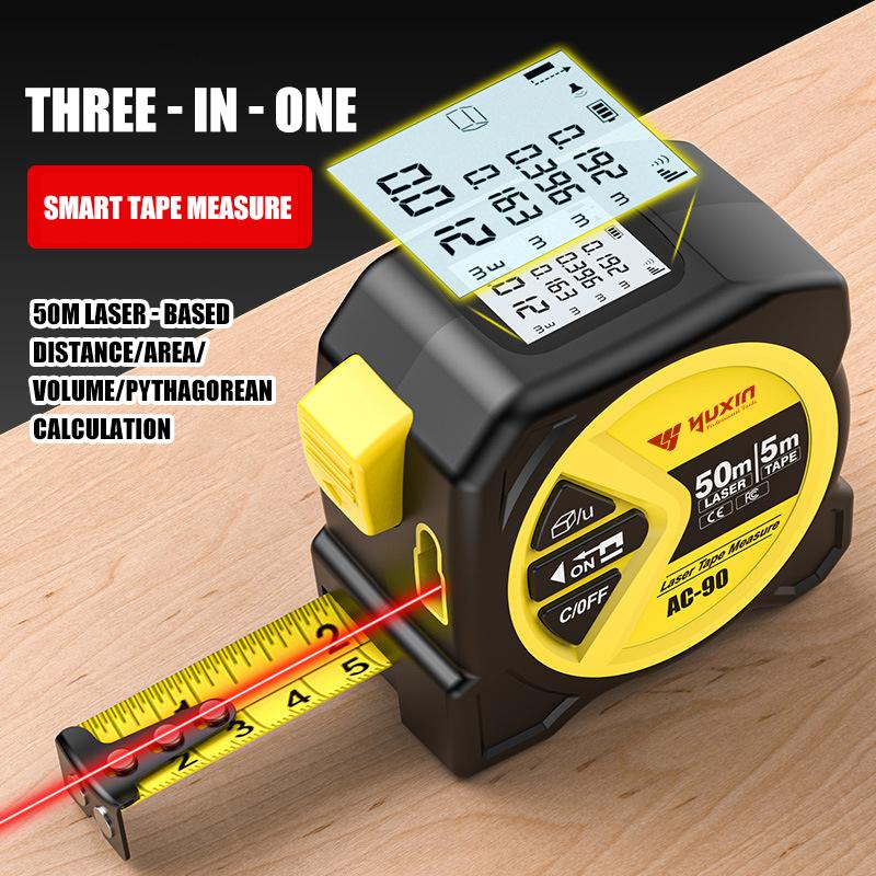 2 in 1 Digital Laser 5m Tape Measure with LCD Display, Self-Locking Device, 40m, 50m, 60m Measuring Options, Work Equipment for Men