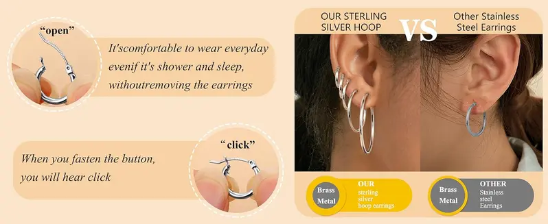5 Pairs Hoop Earrings for Women, Small 14k & Silver Color Hoops, Hypoallergenic Silver Hoop Earrings, Medium Big Earring Stacks, Earrings Set, Hoop Shape Earrings, Earrings Jewelry