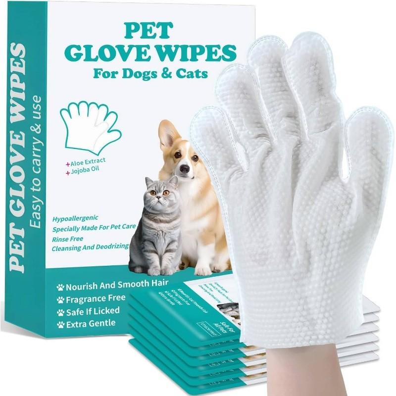 6-Count Pet Cleaning Deodorizing Glove Wipes, Rinse-Free Disposable Bathing Wipes, Hypoallergenic Unscented, Quick-Dry Grooming Wipes