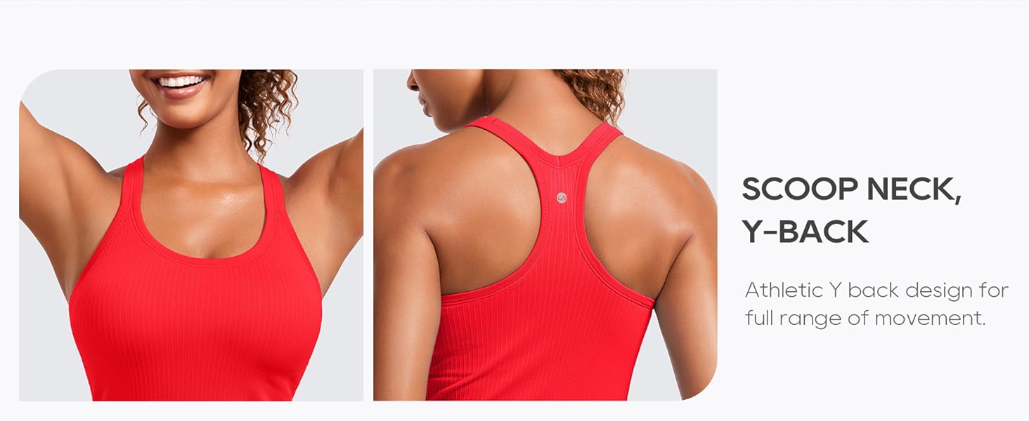 CRZ YOGA Seamless Ribbed Womens Tank Top Racerback Camisoles with Built in Bra Padded Scoop Neck Athletic Workout Slim Cami