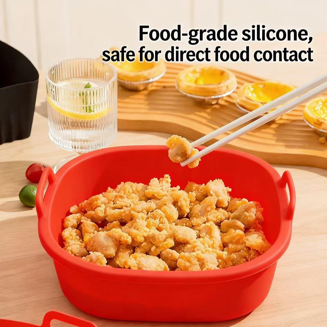 Reusable Silicone Air Fryer Mat, 21cm Square, Fits 4-7 Quart Air Fryers, Microwave Safe, Easy Clean, Non-Stick, Healthy Cooking