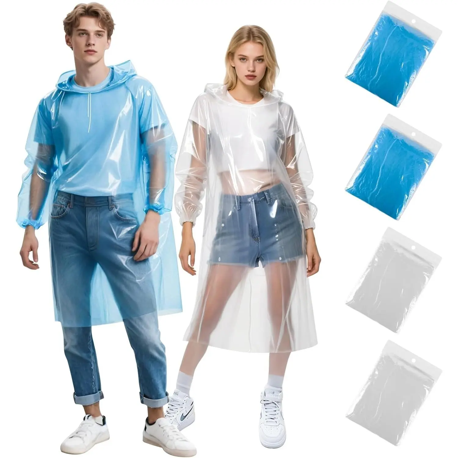 4/6 Pack Disposable Rain Poncho for Kids/Adults - Emergency Rain Poncho with Hood, Ponchos Family Pack for Outdoor