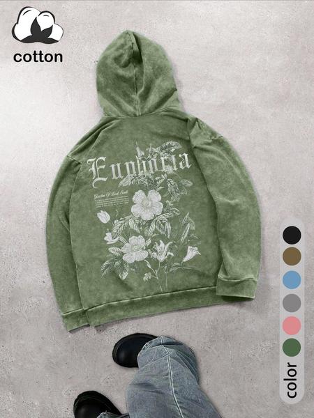 Men's Floral Print Graphic Hoodie, Regular Fit Casual Vintage Fashion Long Sleeve Hooded Sweatshirt for Daily Holiday Outdoor Wear, Men Clothes for Spring & Fall, Tops