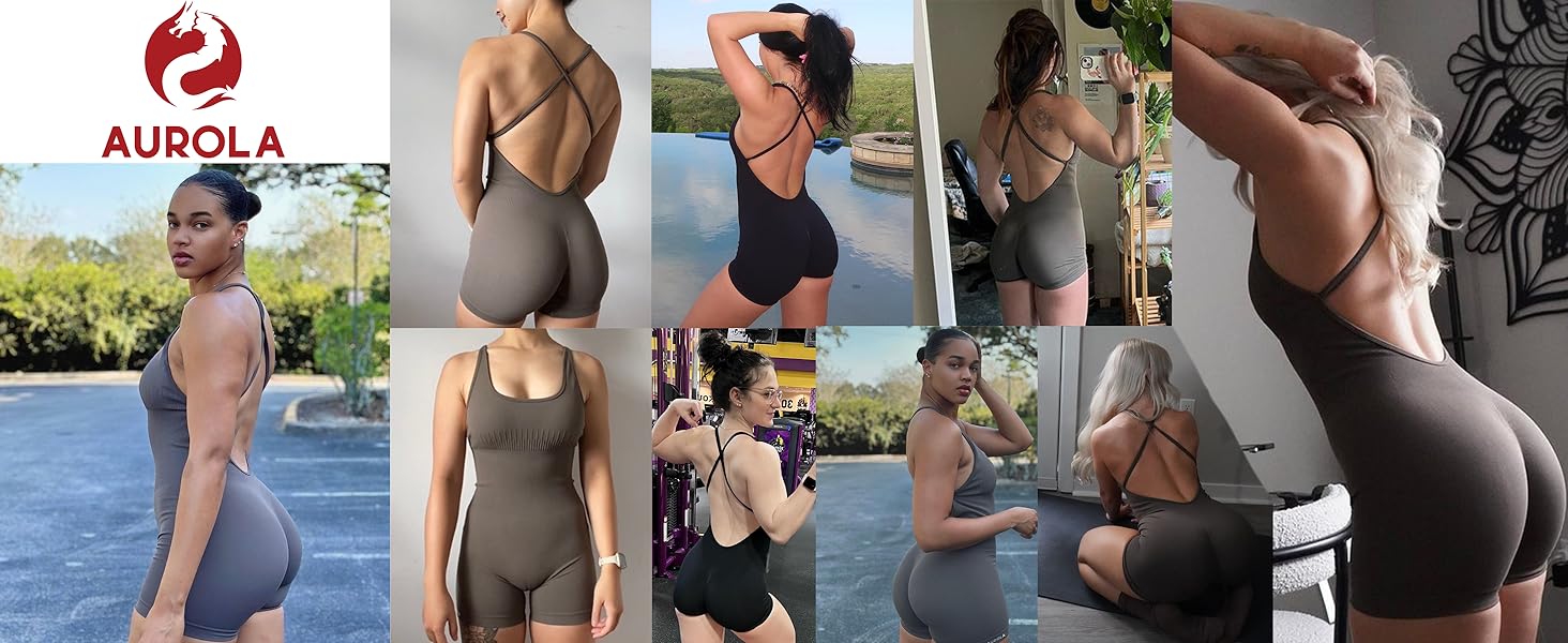 AUROLA Strapy Romper for Women Workout Yoga Gym Seamless One Piece Jumpsuit Tummy Control Padded Sports One Piece Bodysuits AUROLA Strapy Romper for Women Workout Yoga Gym Seamless One Piece Jumpsuit Tummy Control Padded Sports One Piece Bodysuits
