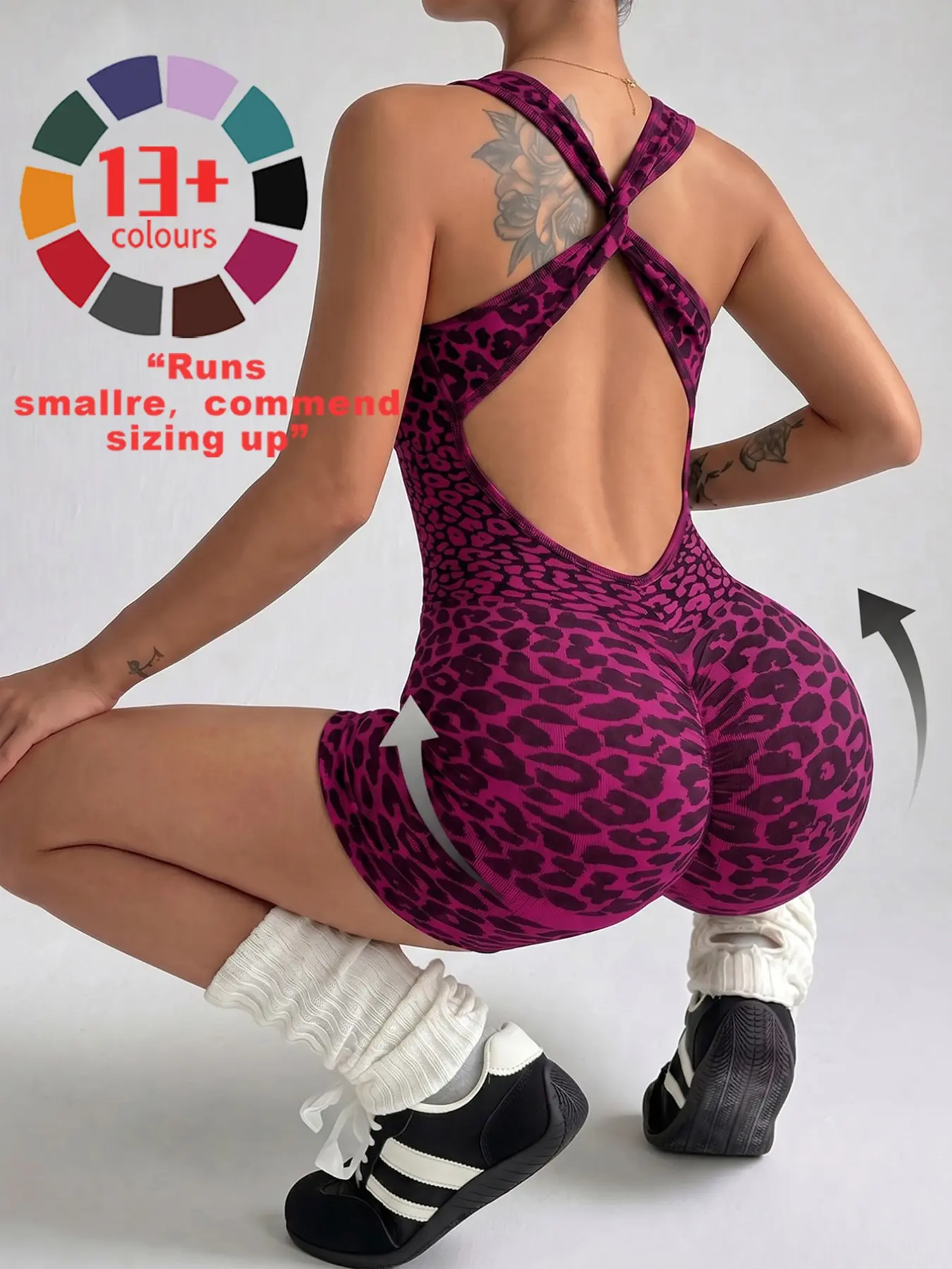 Seamless Women's Leopard Print Jumpsuit Shorts High Stretch Detachable Bra Cups Ideal for Daily Wear and Outdoor Sports