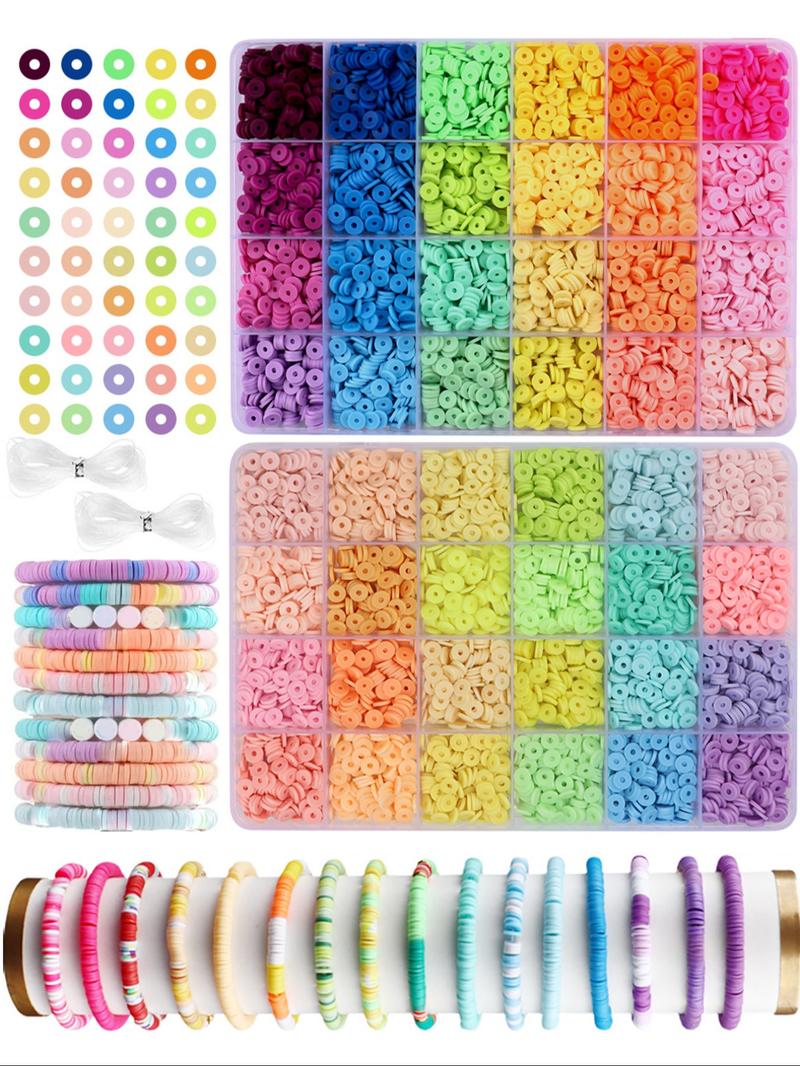 4800pcs Soft Clay Beads Bracelet Making Kit, Friendship Bracelet Set, Flat Beads for Jewelry DIY, Necklace Handmade Gift, Bead Assortment