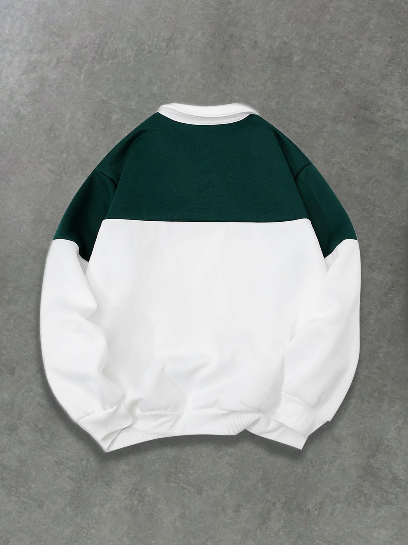 Men's Regular Fit Contrast Trim Zip Up Half Placket Sweatshirt, Casual Comfy Long Sleeve Collared Pullover for Spring & Fall, Fashion Men's Top for Daily Wear, Hoodie