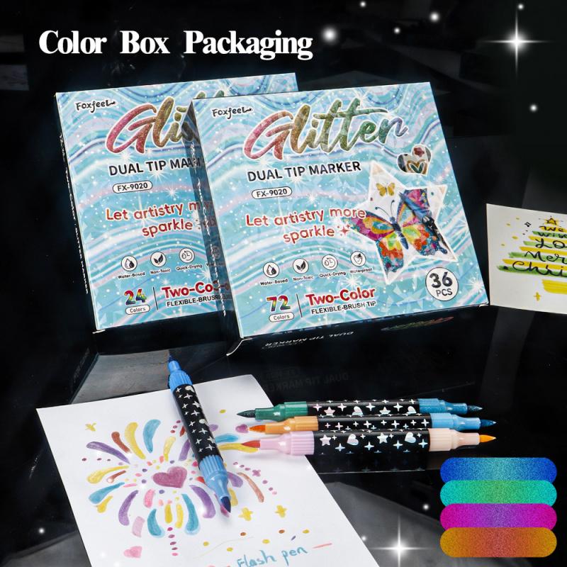 24/48/72/96 Colors Glitter Effect Brush Markers,Dual Tip Dual Color 1-5mm Soft Brush Shimmer Marker for Doodle Writing, Glitter Art Crafts Adults DIY Crafts Greeting Christmas Cards Making Art Supplies, Art Drawing Supplies