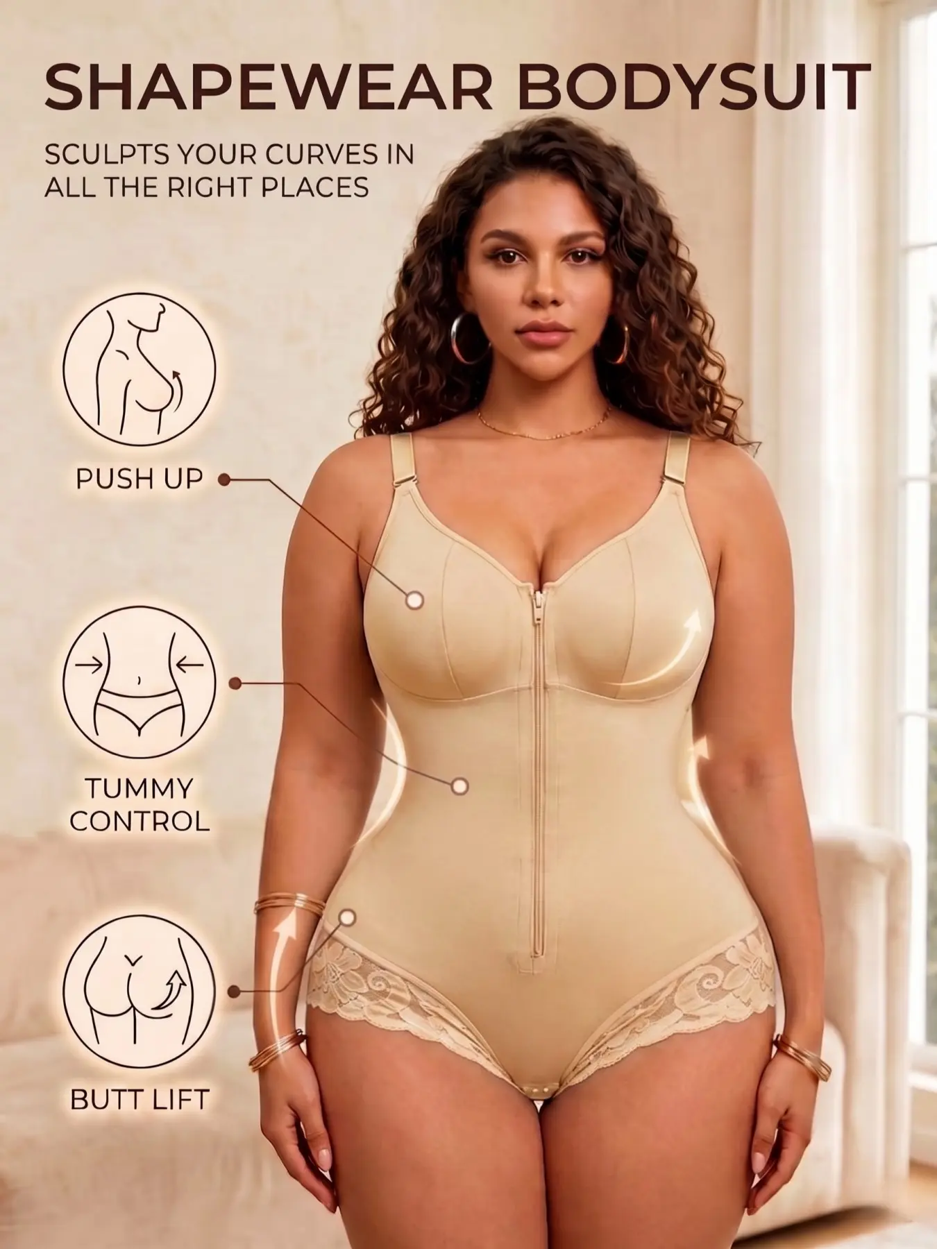 1 Count Women‘s Butt Lifting And Tummy Control Shapewear Bodysuit with Hooks Crotch, Fajas, Colombiana Shapewear, Full Body Shaper with Adjustable Shoulder Strap, High Compression Shaperwear Jumpsuit, Suitable for Various Occasions & Running
