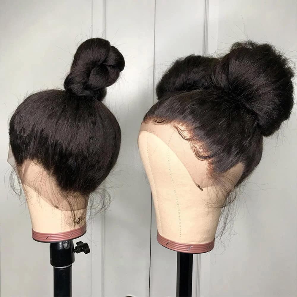 Bling Hair Yaki Straight 360 Full Hd Lace Front Wig 100% Human Hair kinky Straight HD Transparent Lace Front Human Hair Wig For Women 180%