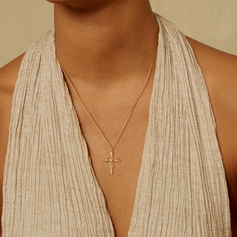 Fettero Gold Cross Necklace for Women Dainty CZ Cross Pendant Necklaces Simple Faith Christian Jewelry Gifts for Girls