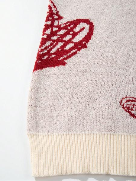 Cute Fall & Winter Unisex Casual Sweater with Love Heart Pattern, Loose-Fitting Long Sleeve Pullover for Valentine's Gift