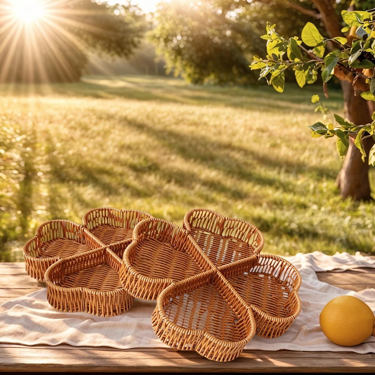 1pc of a Reinforced Lucky Four-Leaf Clover Segmented Handmade Woven Tray, Made of Lightweight Luxury Imitation Rattan PP Material, Suitable for Item Storage Basket/Tray, Elegant Home Decor Display Rack. Ideal for Living Rooms, Camping, Shelf Baskets