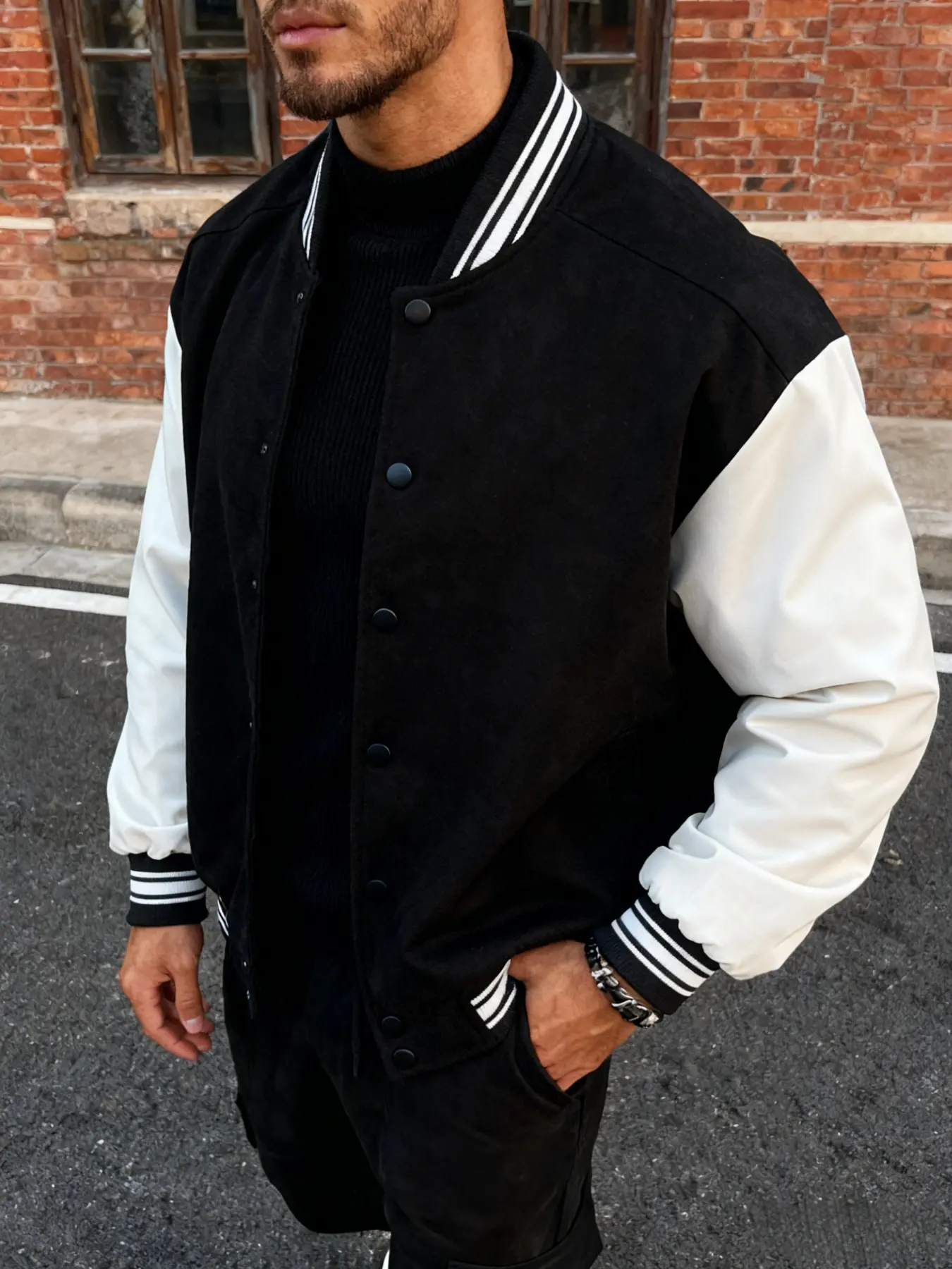 Men's Baseball Collar Casual Jacket, Button Front Snap Closure, Fashionable Polyester Outerwear, Spring & Fall, Easy Care, Slim Fit