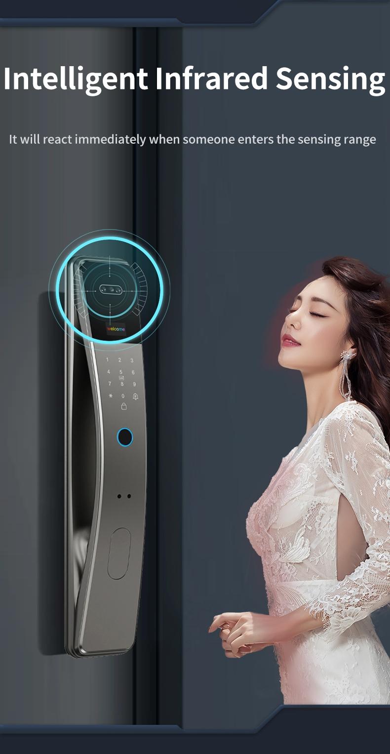 7 in 1 Keyless Entry Fingerprint Door Lock with Palm and Face ID, Heavy Duty Aluminum Smart Lock, Compatible with Wishome App, 6068 Mortis, Fingerprint Smart Locks