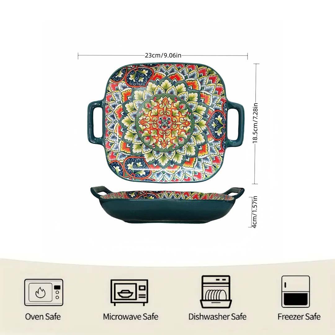 4-Piece Bohemian Ceramic Tableware Set, Hand-Drawn Ethnic Style Bowls and Plates, Creative Home Dining Essentials, Ceramic Dinnerware Sets, Non-Bone China
