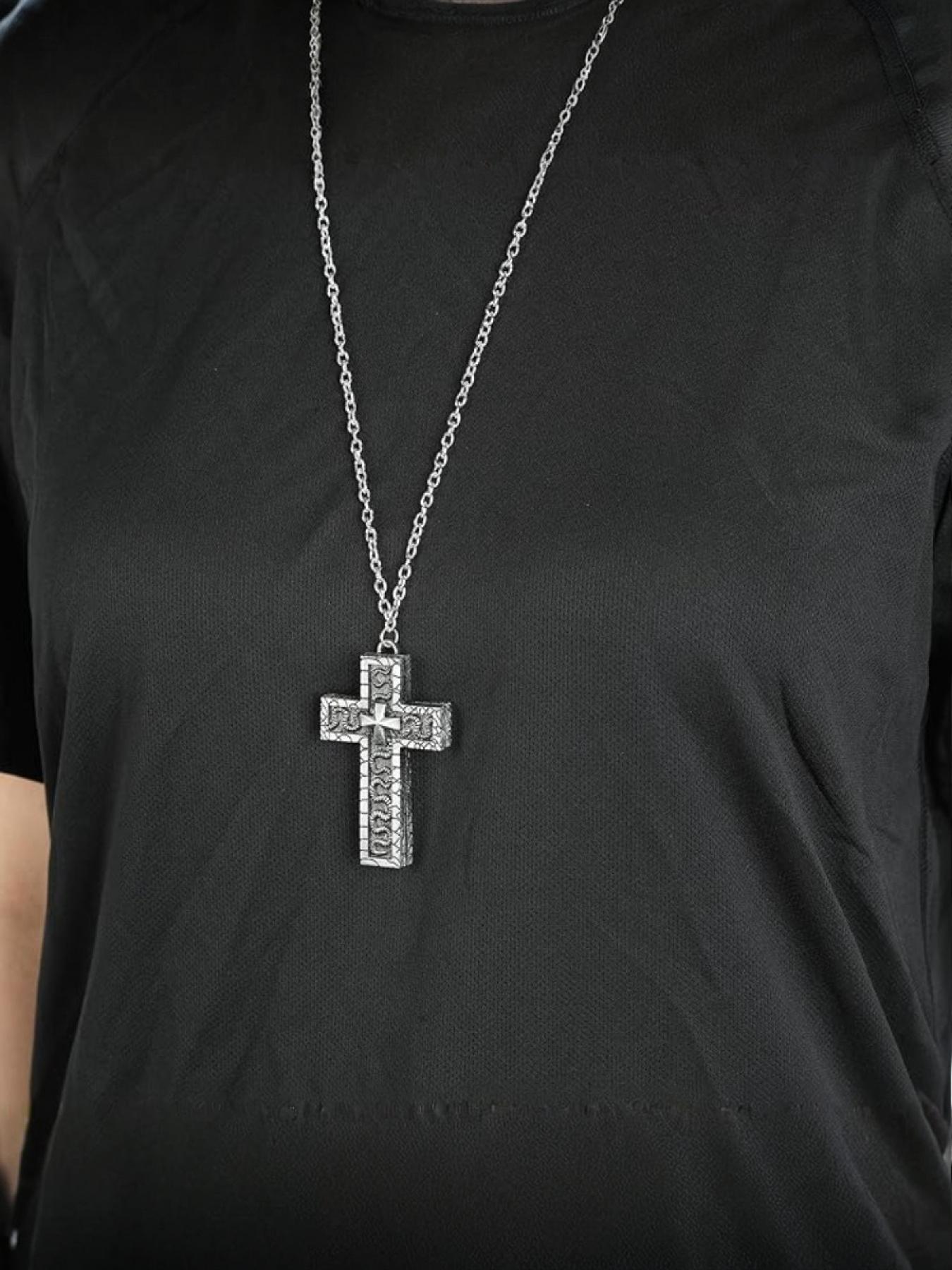 Men's Unique Cross Squid Necklace, Vintage Handmade Pendant, Hidden Compartment Design, Role Play Accessory, Fall Fashion