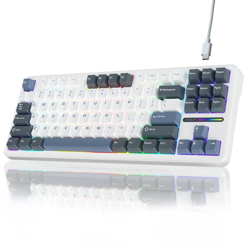 AULA F87 Custom RGB Backlit Mechanical Gaming Wired Keyboard, 75 Percent TKL Gasket Hot Swappable Keyboard with Detachable USB Cable Pre-lubed Greywood Switches,Keyboard for WINS/PC/Mac(White Blue)Creamy Budget Keyboard Office Computer Accessory springtok