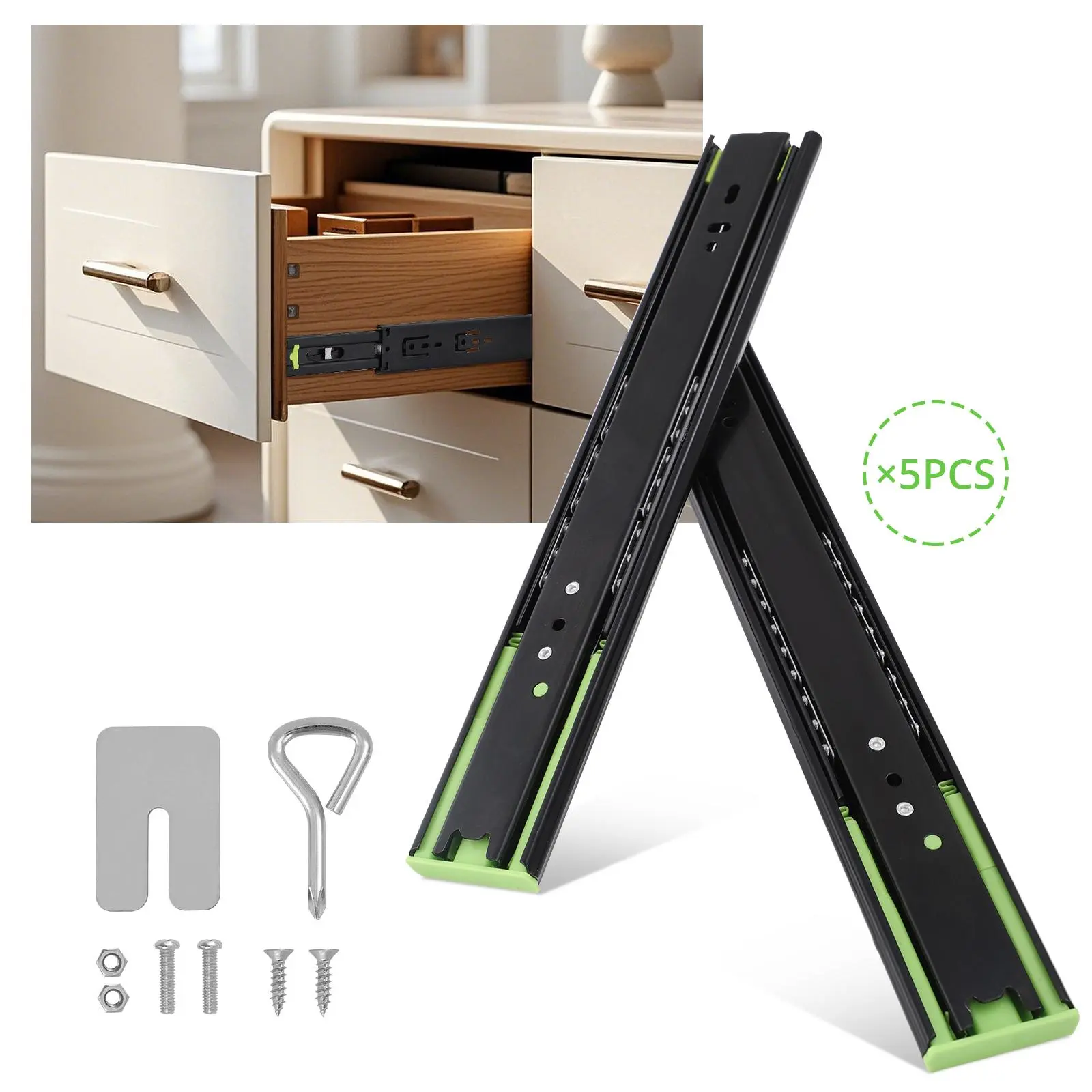 Full Extension Drawer Slides Rails, Heavy Duty Full Extension Ball Bearing, Side Mount Drawer Rails, Cabinet Drawer Slides