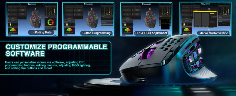 SM809 &Pro Wireless/Wired RGB MMO Gaming Mouse with 9 Side Buttons,24000 DPI,16 Programmable Macros,Triple Connectivity (2.4G/BT5.0/Wired) MMO Mouse for Gamer,Up to 350H Battery Life,White,Gaming Accessoies