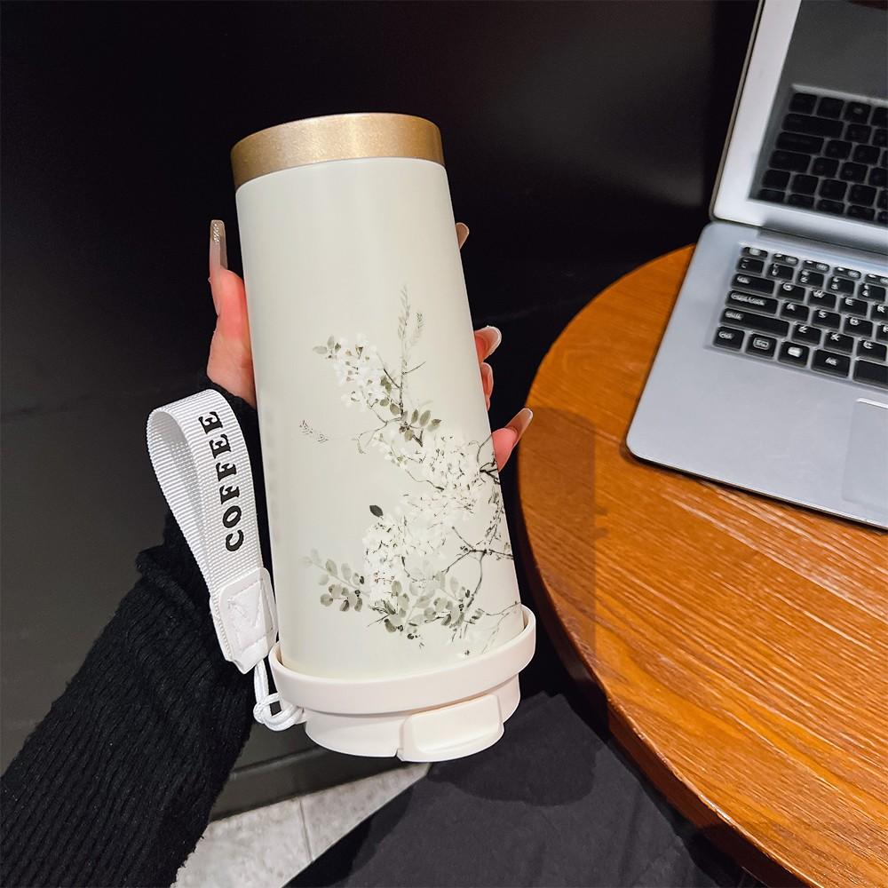 Abstract Oil Painting Coffee Cup, Portable Dual Drink Insulated Tumbler, Heat/cool Keeper, Boho Style, Office, Travel, Sports, Golf