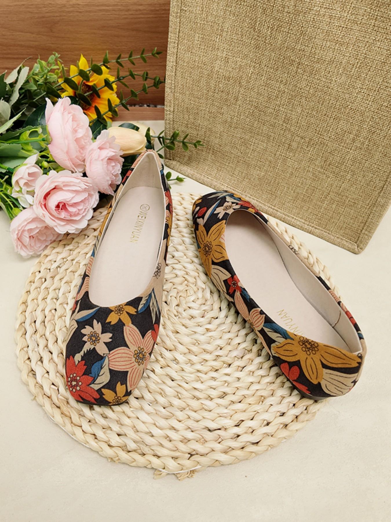 2026 Spring Summer New Square Toe Floral Low Top Shoes for Women, Soft Sole Casual Slip-On, Comfortable for All Seasons