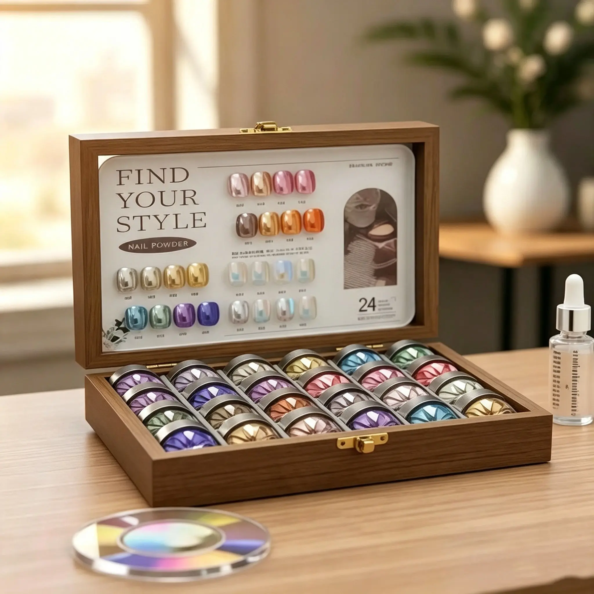 24 Color Premium Magic Mirror Nail Powder, Ultra Bright 24 Color Magic Mirror Makeup Powder, Nail Decoration Opal Nail Powder, Including Storage Box, DIY Nail Art And Nail Accessories/Music Carnival/Halloween Cosmetics