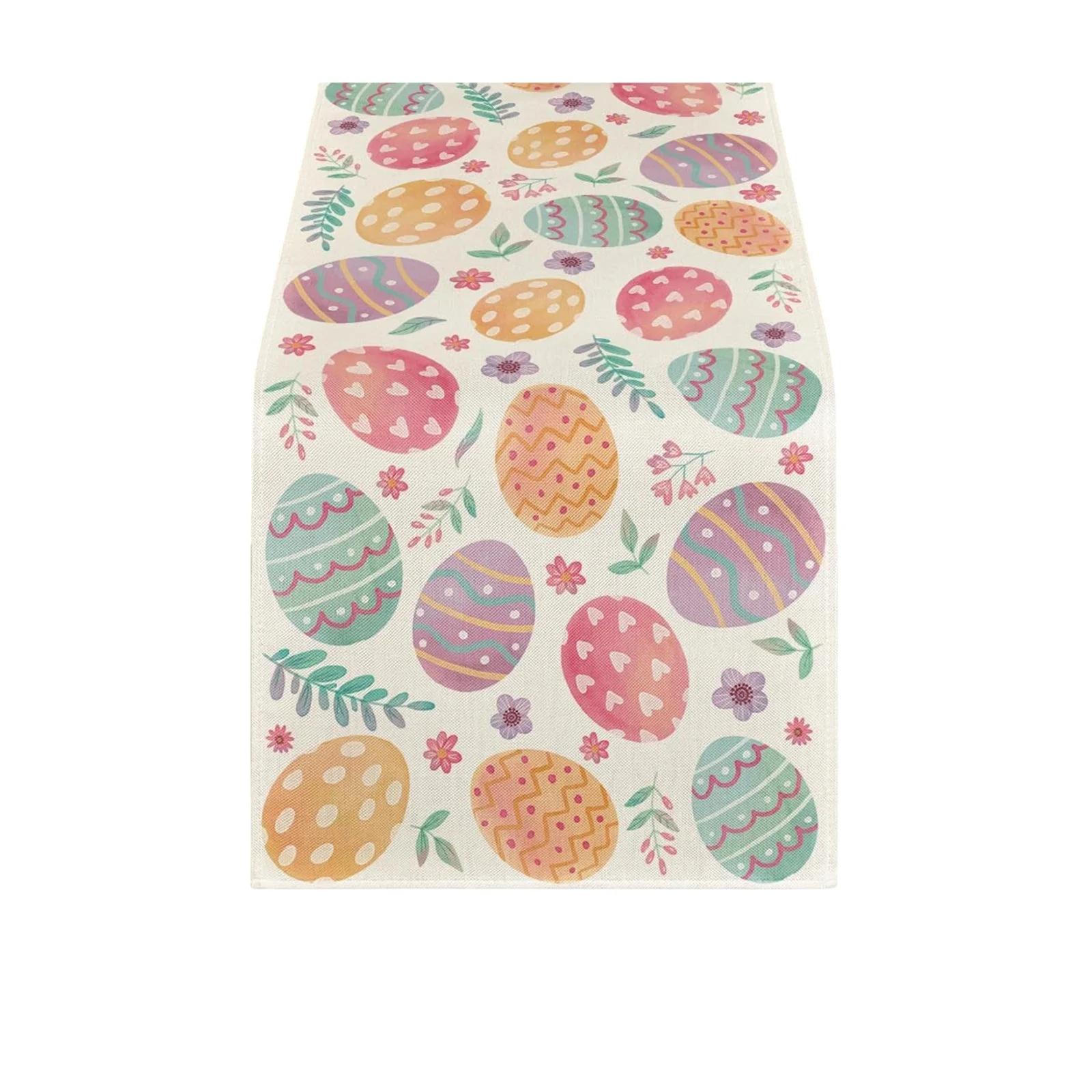 Easter Egg Table Runner, Colorful Bunny Easter Decoration, Indoor Outdoor Spring Festival Decor, Easter Party, 33x183cm / 13x72in