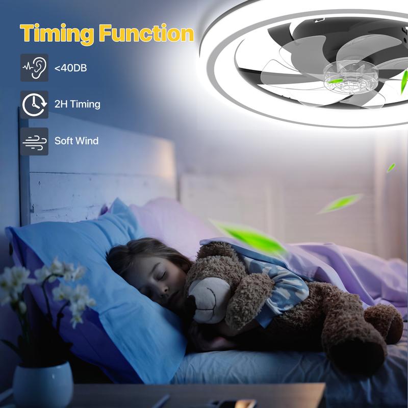 GLITGATE Multifunctional Ceiling Fan Light with 3 Color Temperatures 6 Speeds Low Noise Timer Setting & Remote Control for Bedroom Living Room Bathroom