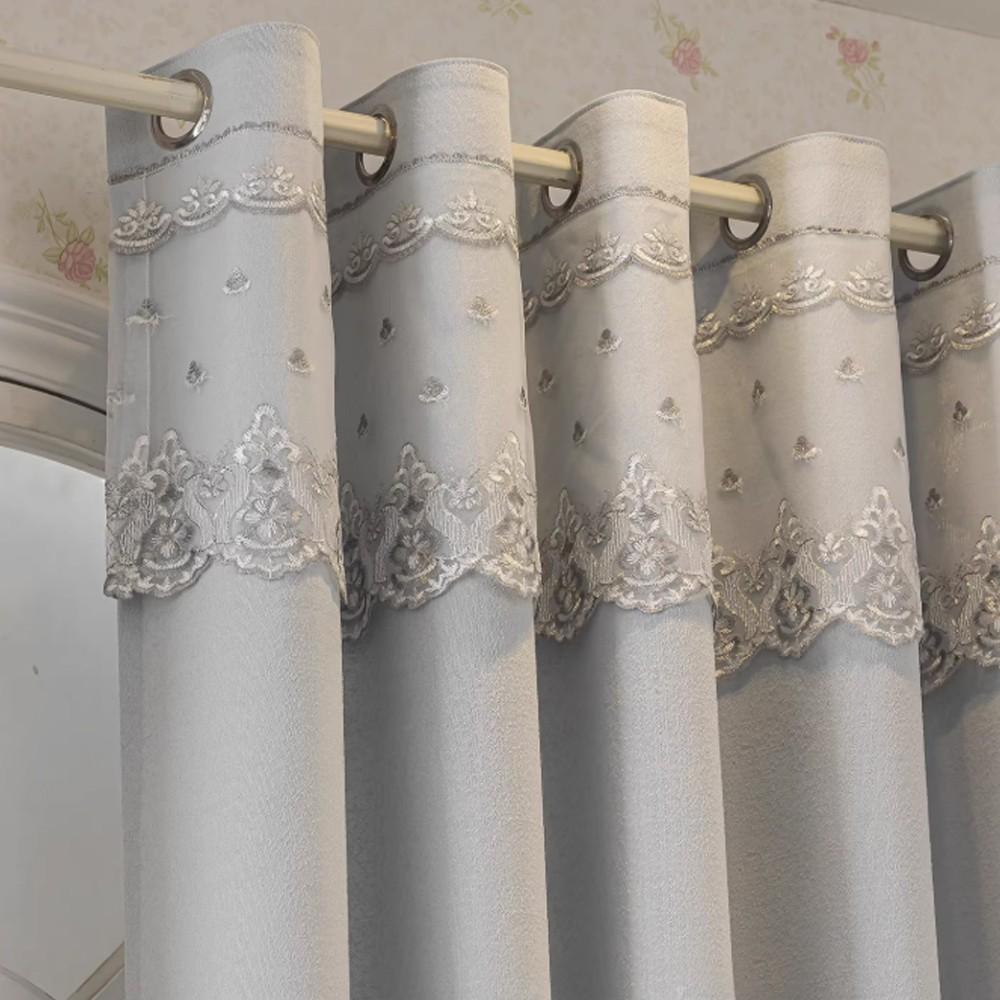 1pc French Vintage Light Rose Embroidered Sheer Curtain, Lace Trimmed Drapes for Living Room Bedroom Floor-To-Ceiling Window Decor