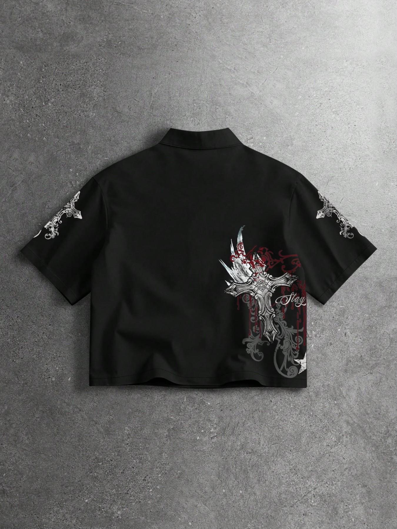 Men's Street Style Single-Breasted Short Sleeve Casual Shirt Y2K, All over Print, Fashionable Summer Wear, Comfortable Fit