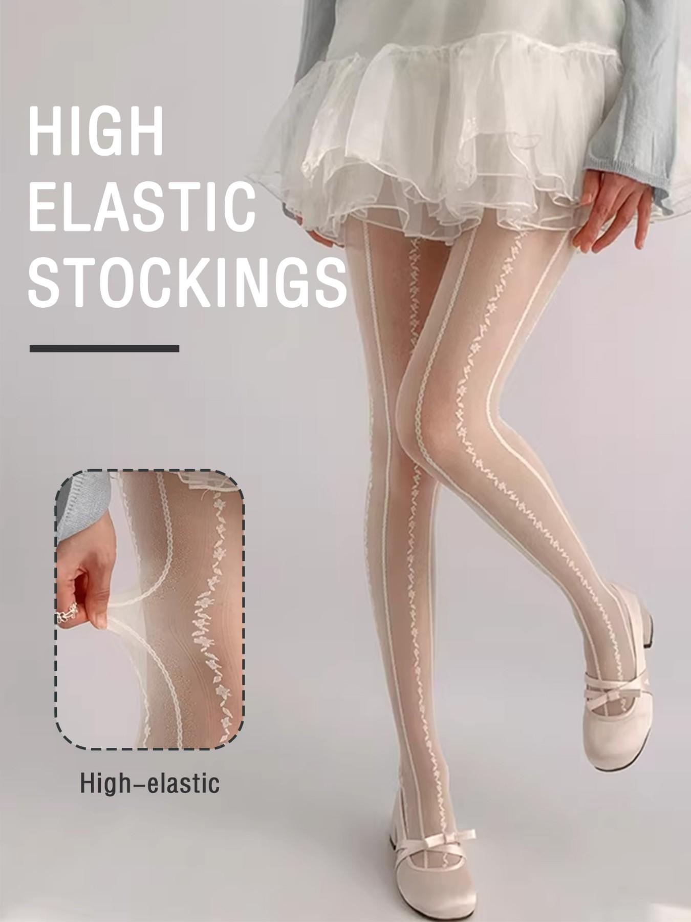 Vertical Stripe Stockings, High-Waist Slim Fit, All-Season Fashion, Perfect for Dates, Enhance Your Style, Trendy & Chic