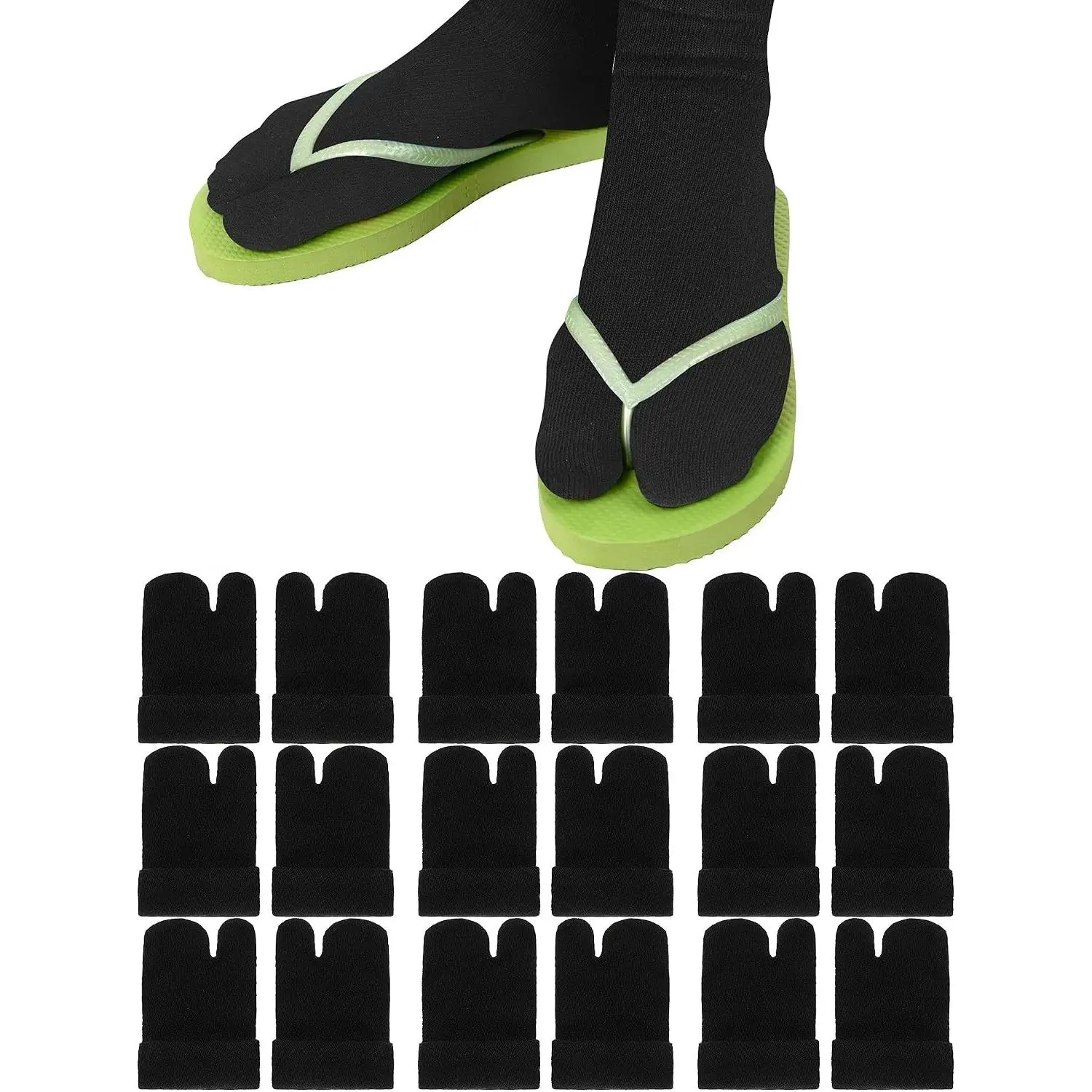 9 Pairs Flip Flop Tabi Split Toe Socks for Men Women Supply Black